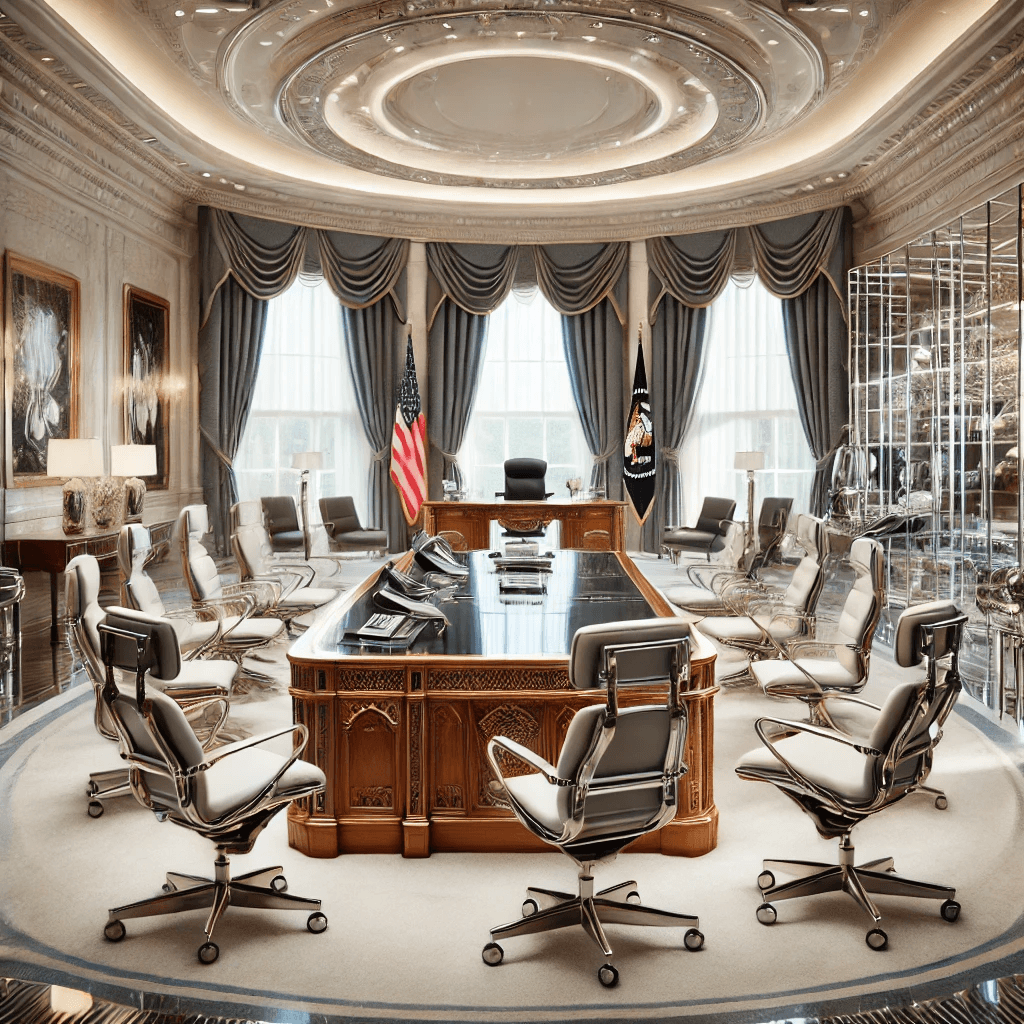 A mix of Modern and Victorian style oval office